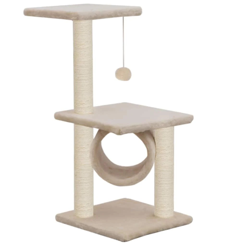 Tiragraffi albero per gatti cuccia per gatti peluche in sisal 65 cm beige 3702217