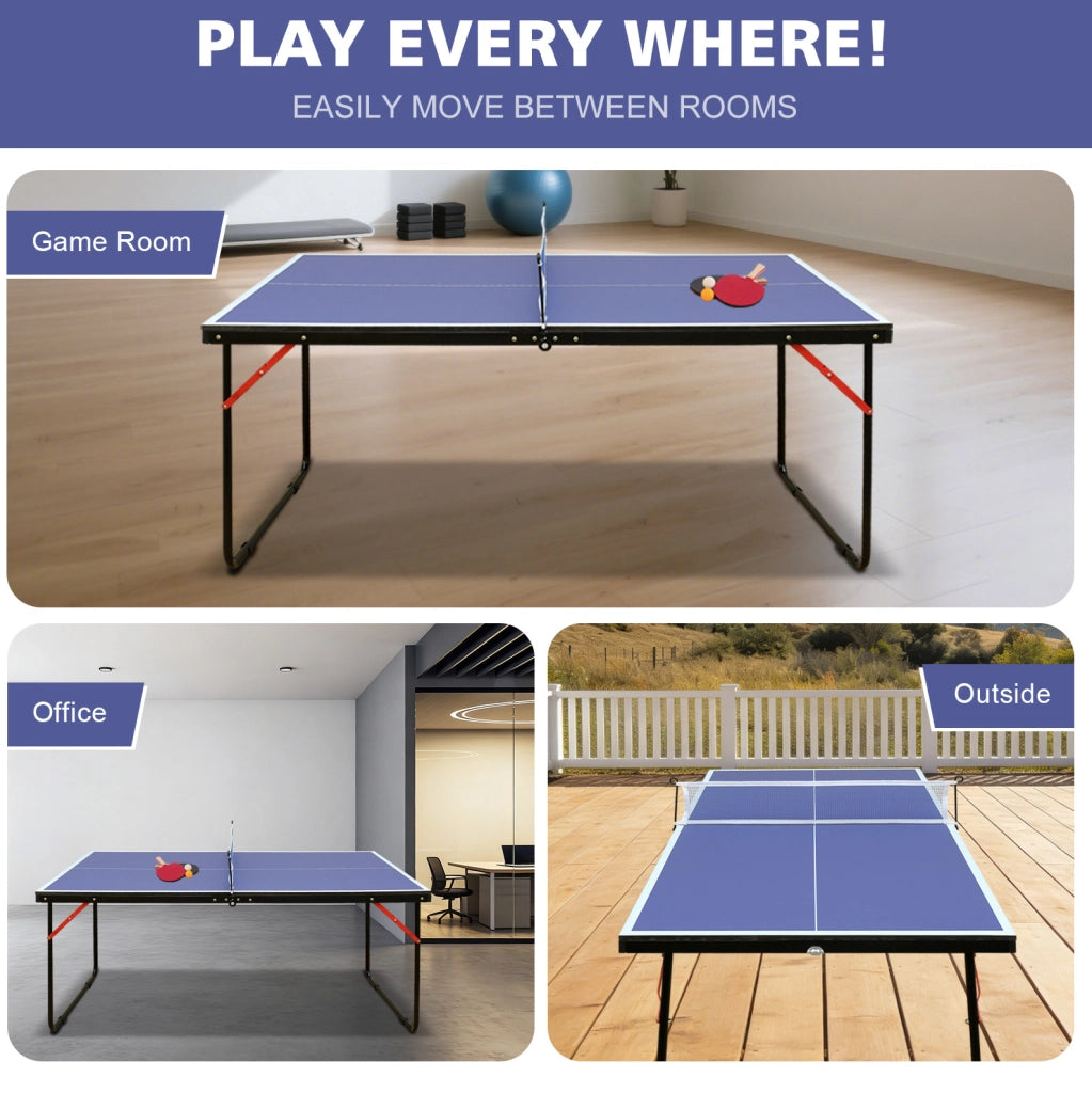 Tavolo da ping pong pieghevole 137 × 76 × 66 cm MDF blu， uso interno ed esterno