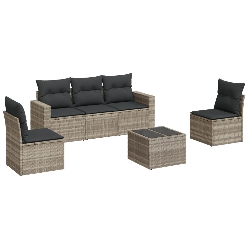Set Divano da Giardino 6pz | Set Salotto da Giardino con Cuscini Grigio Chiaro Polyrattan