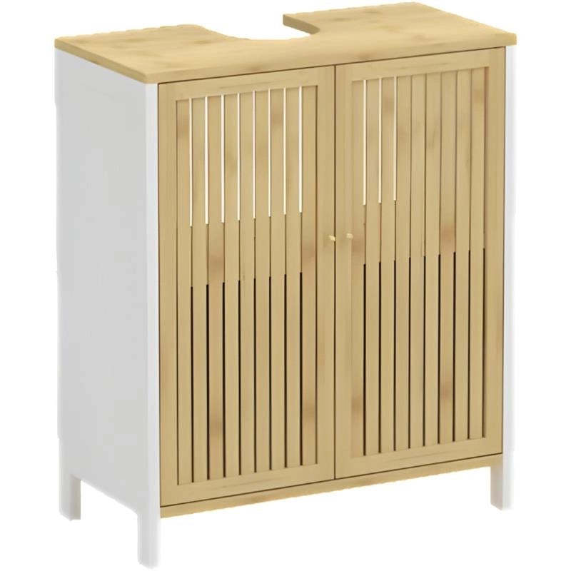 MOBILE SOTTOLAVABO IN LEGNO BIANCO CON 2 ANTE IN BAMBOO DIMENSIONI 60X30X70 CM