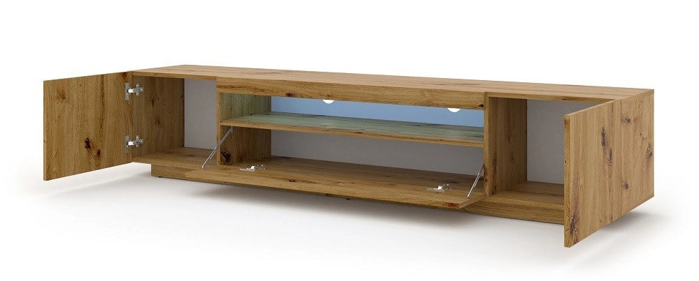 Mobile TV sospeso o a terra Led incluso 200x42/36x37 Cm STAND AURA Rovere