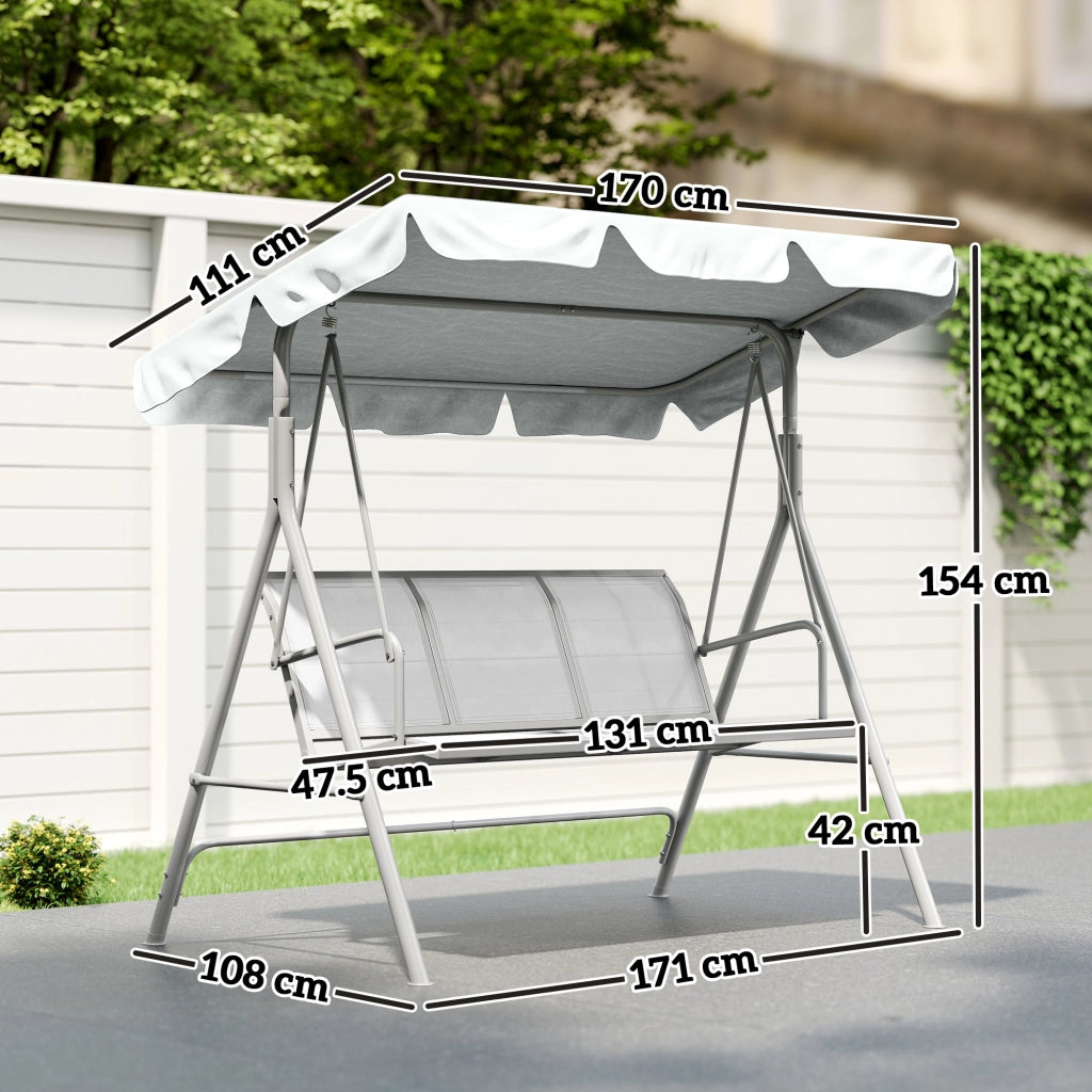 Balancin da Giardino 3 Posti con Toldo ¨C Zephmum ¨C Grigio 171x108x154 cm