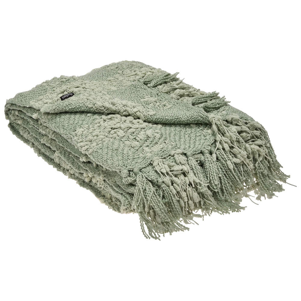 Coperta di cotone intrecciata con nappe verde 220 x 240 cm morbida classica
