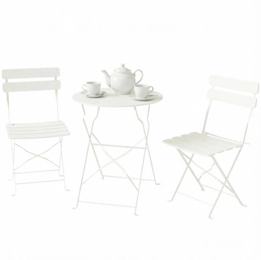 Set da bistrot da giardino pieghevole 3 pezzi in metallo; crema