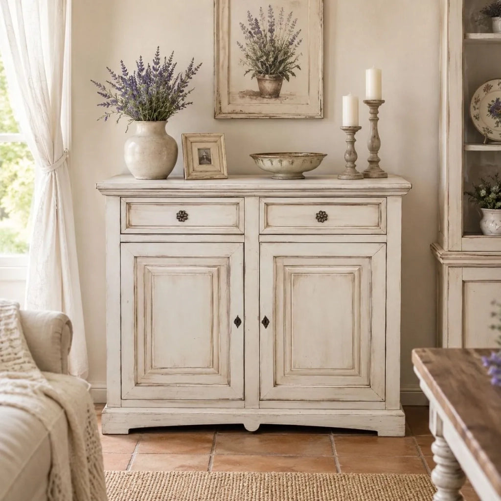 Credenza shabby 2 ante legno bianco anticato 117x46x96 - Mobili 2G