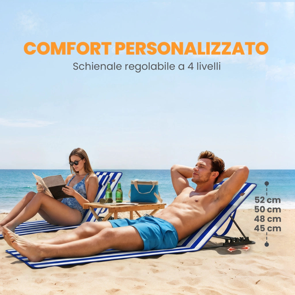 Set 2 Sedie da Mare con Schienale Regolabile ¨C zephmum ¨C Blu e Bianco, Acciaio e Poliestere, 154x57x52 cm