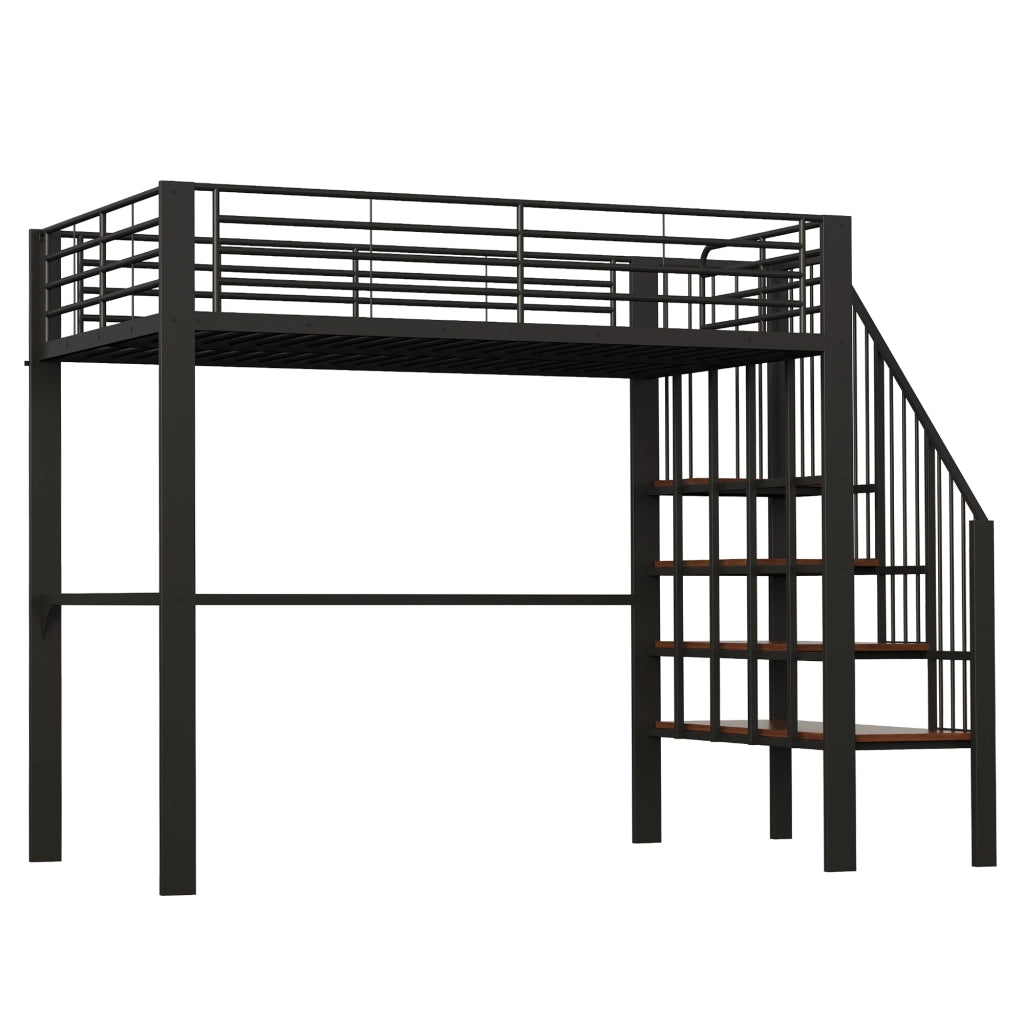 Letto a castello nero in metallo e legno con funzione contenitore 140x200 cm
