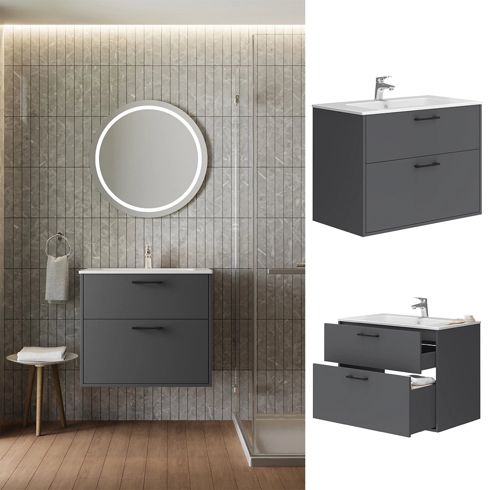 Vicco Set di mobili da bagno Antracite 80 x 61.5 cm con lavabo
