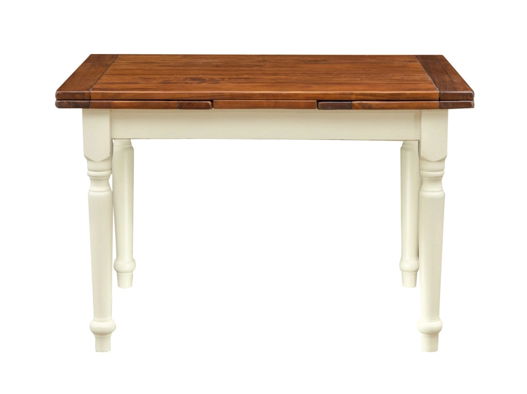 Biscottini Tavolo Country allungabile in legno massello di tiglio struttura bianca anticata piano noce L120xPR80xH80 cm. Made in Italy