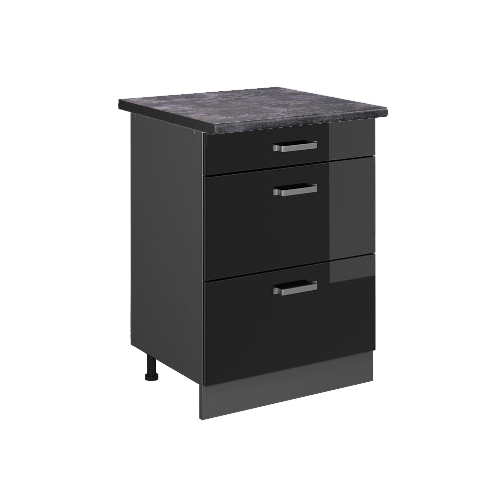 Vicco Mobiletto base per cucina Nero lucido 60 cm con cassetti, PL Antracite