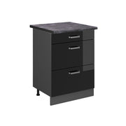Vicco Mobiletto base per cucina Nero lucido 60 cm con cassetti, PL Antracite