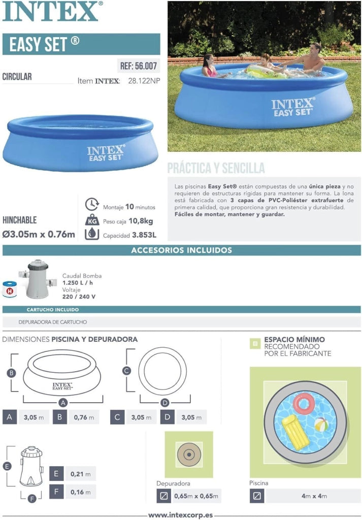 Intex 28122NP Easy Set Piscina Gonfiabile Rotonda Fuori Terra 305x76 cm con Pompa Filtro 1250 L-h colore Blu