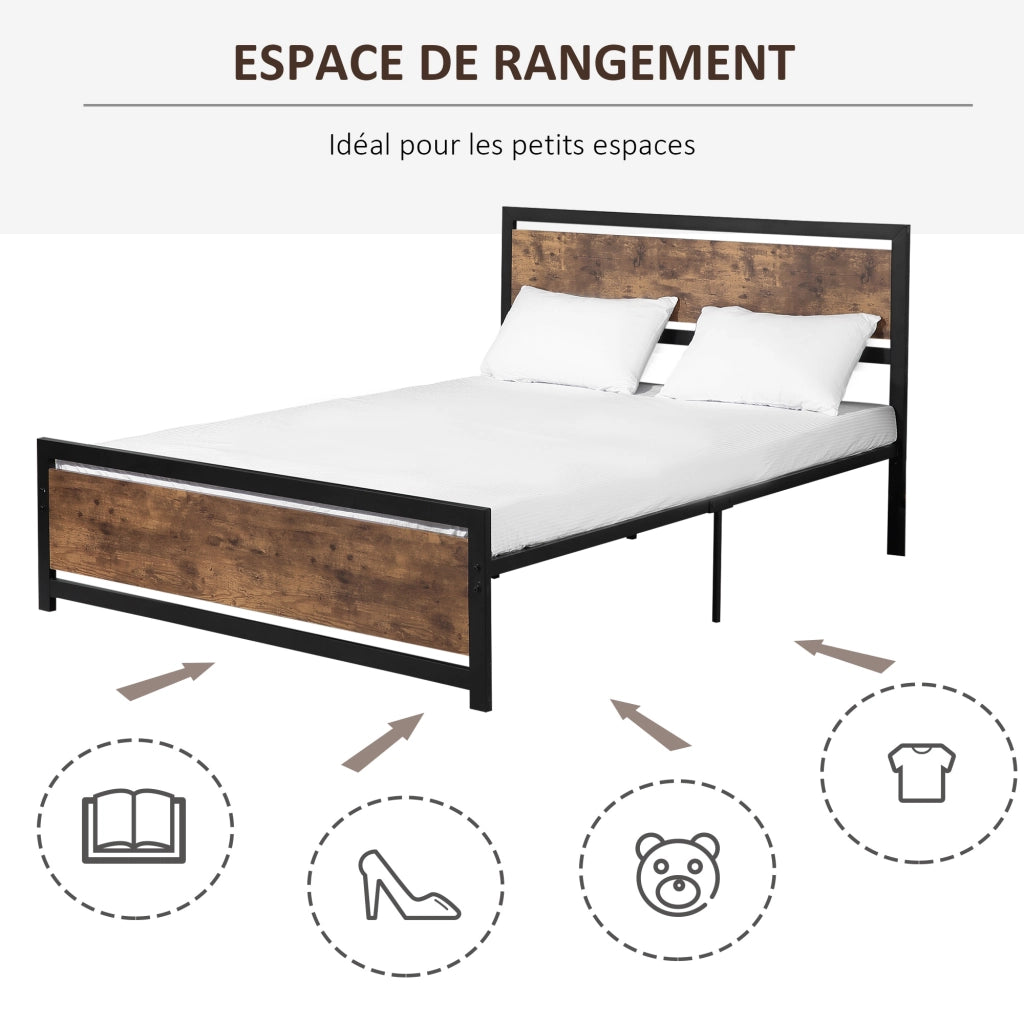 Letto Matrimoniale in Metallo con Testiera e Rete a Doghe ¨C Zephmum ¨C 160x200 cm Colore Scuro