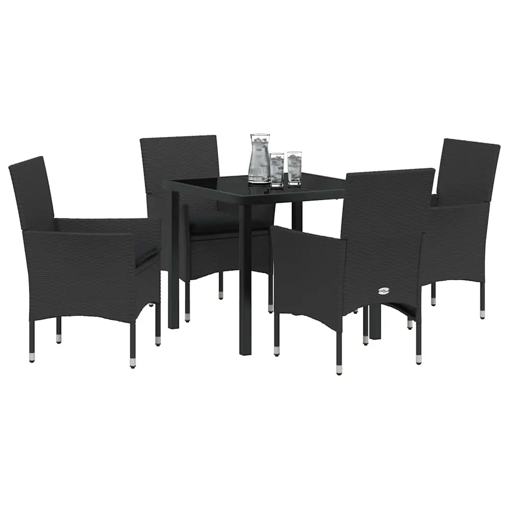 Set da Pranzo per Giardino con cuscino 5 pcs Nero polyrattan 3379773
