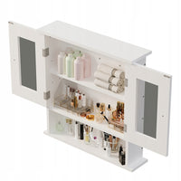 MOBILE DA BAGNO SOSPESO BIANCO A 2 ANTE IN VETRO DA PARETE CON RIPIANI