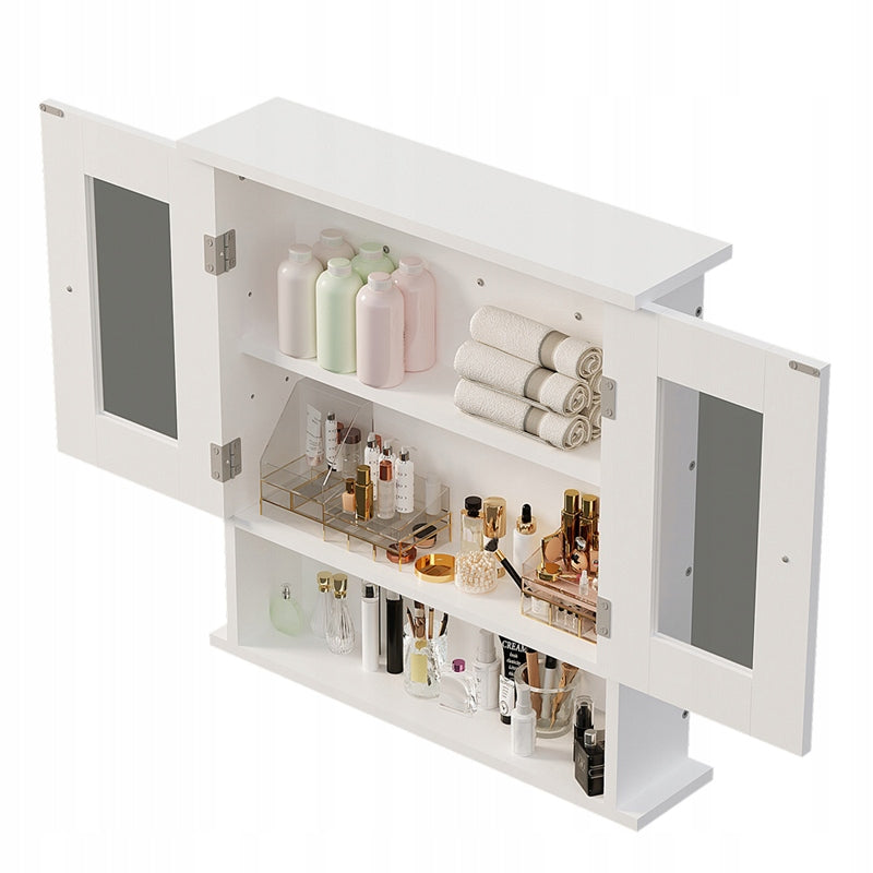 MOBILE DA BAGNO SOSPESO BIANCO A 2 ANTE IN VETRO DA PARETE CON RIPIANI