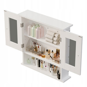 MOBILE DA BAGNO SOSPESO BIANCO A 2 ANTE IN VETRO DA PARETE CON RIPIANI