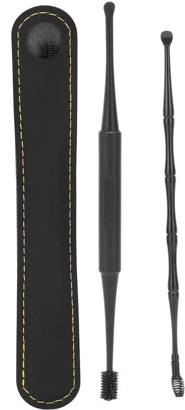 Set di pulitori per orecchie 2 pezzi - Rimuovitore di cerume - Spazzola per orecchie - Borsa di stoccaggio - Spazzola morbida - Testa di massaggio a 360° a 4 velocità