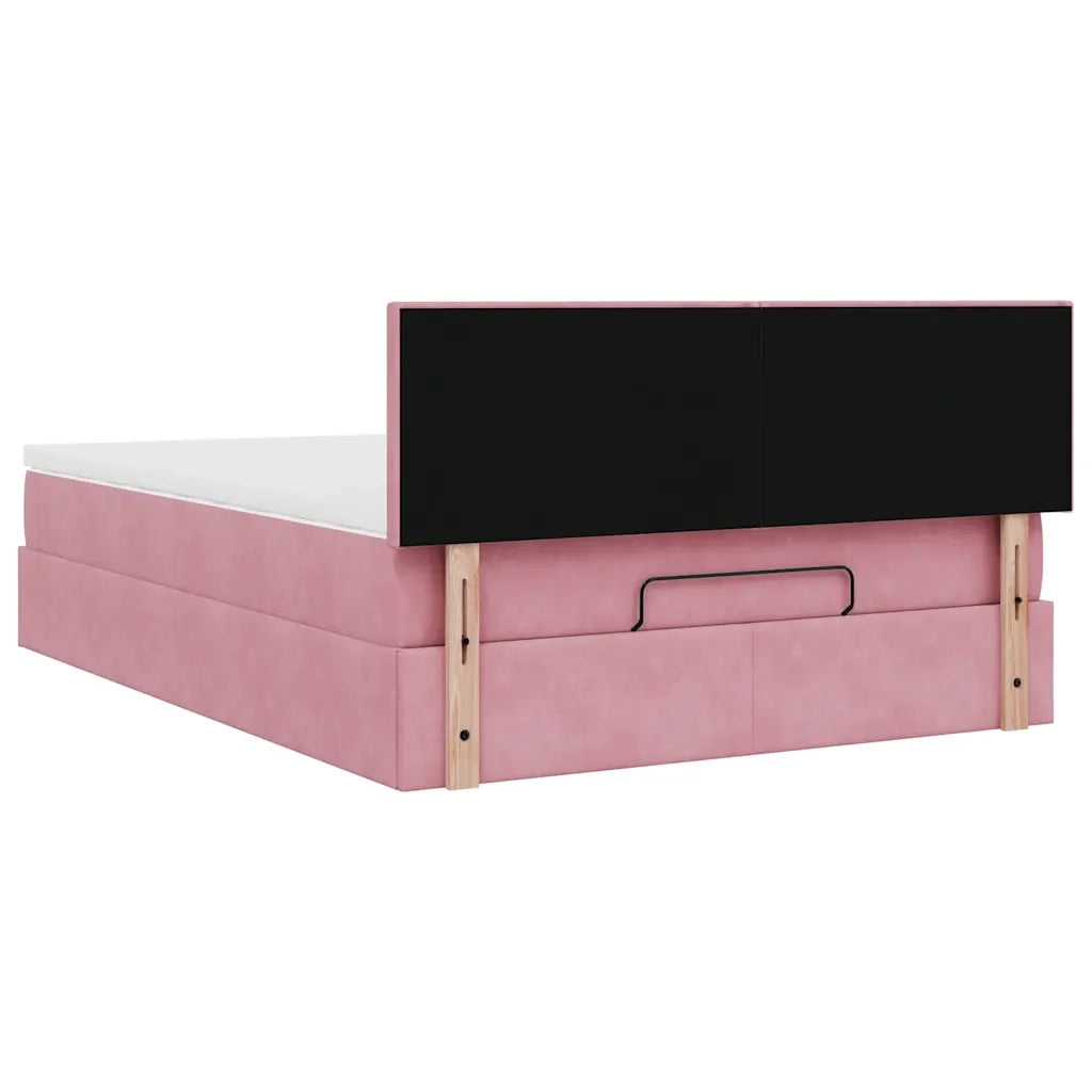 Struttura Letto Pouf con Materasso Rosa 140x200 cm in Velluto 3312559