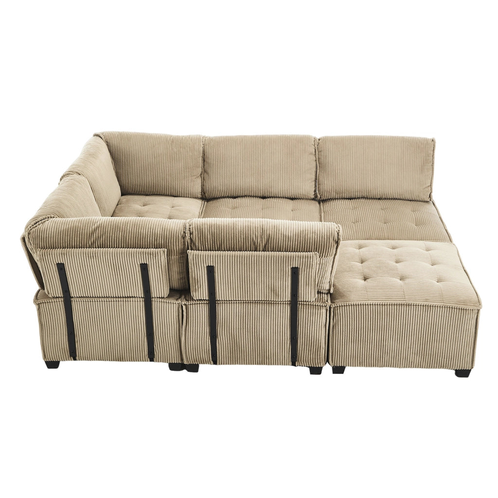 Divano modulare 6 posti 308x154x81.99 cm configurabile in velluto a coste khaki