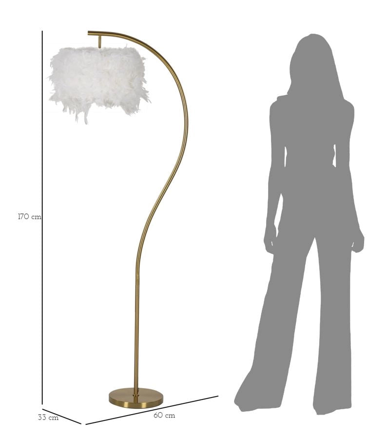Lampada da Terra Semi Arc 60x33x170 cm in Ferro e Plastica Bianco e Oro