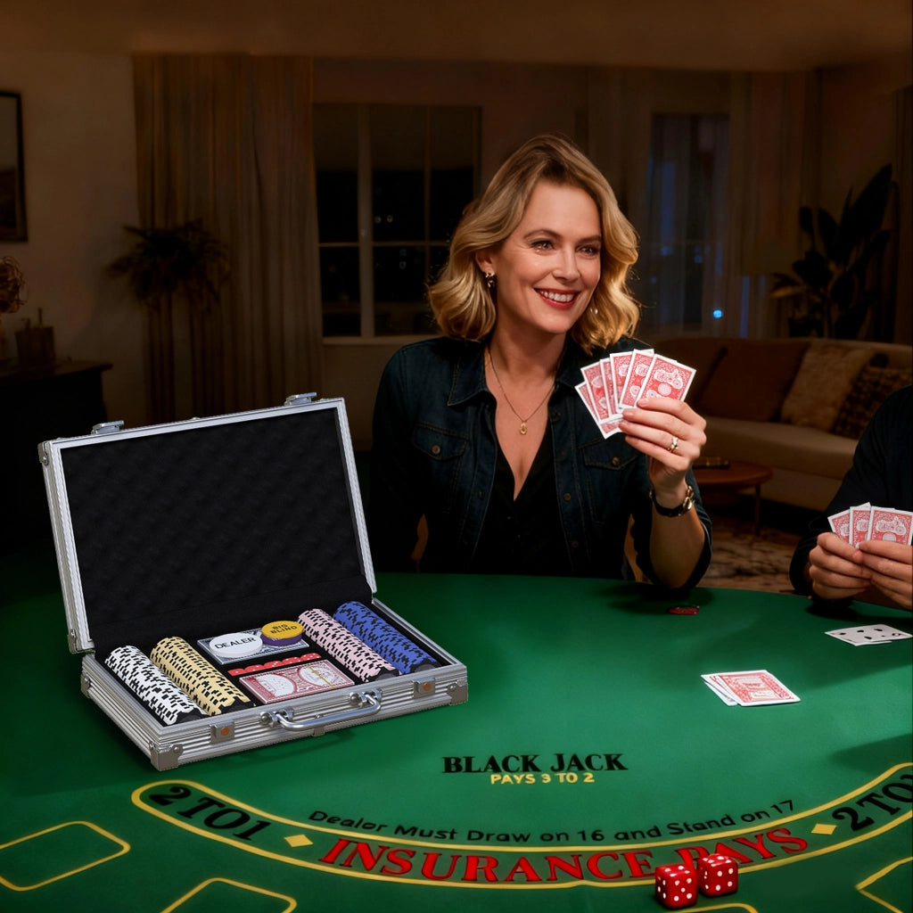 Set di Poker in Valigetta con Dadi, Pulsante Dealer e 2 Mazzi di Carte ¨C zephmum ¨C Argento