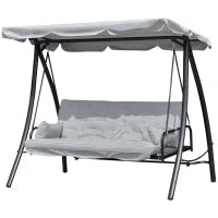 Dondolo da Giardino 3 Posti con Tetto Reclinabile Trasformabile Letto in Poliestere Crema 209cm x 114cm x 170cm