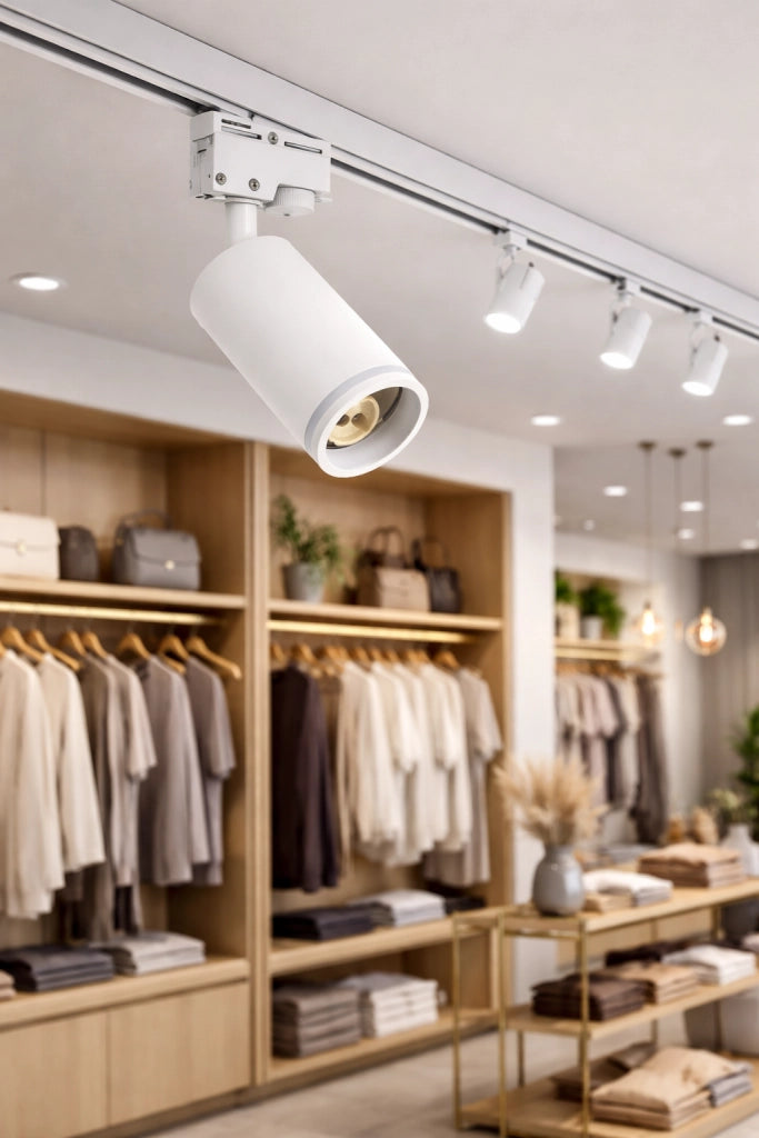 Faretto da Binario Monofase Track Light GU10 Orientabile in Alluminio Bianco per Illuminazione Interni – Compatibile Binari Standard – Max 35W