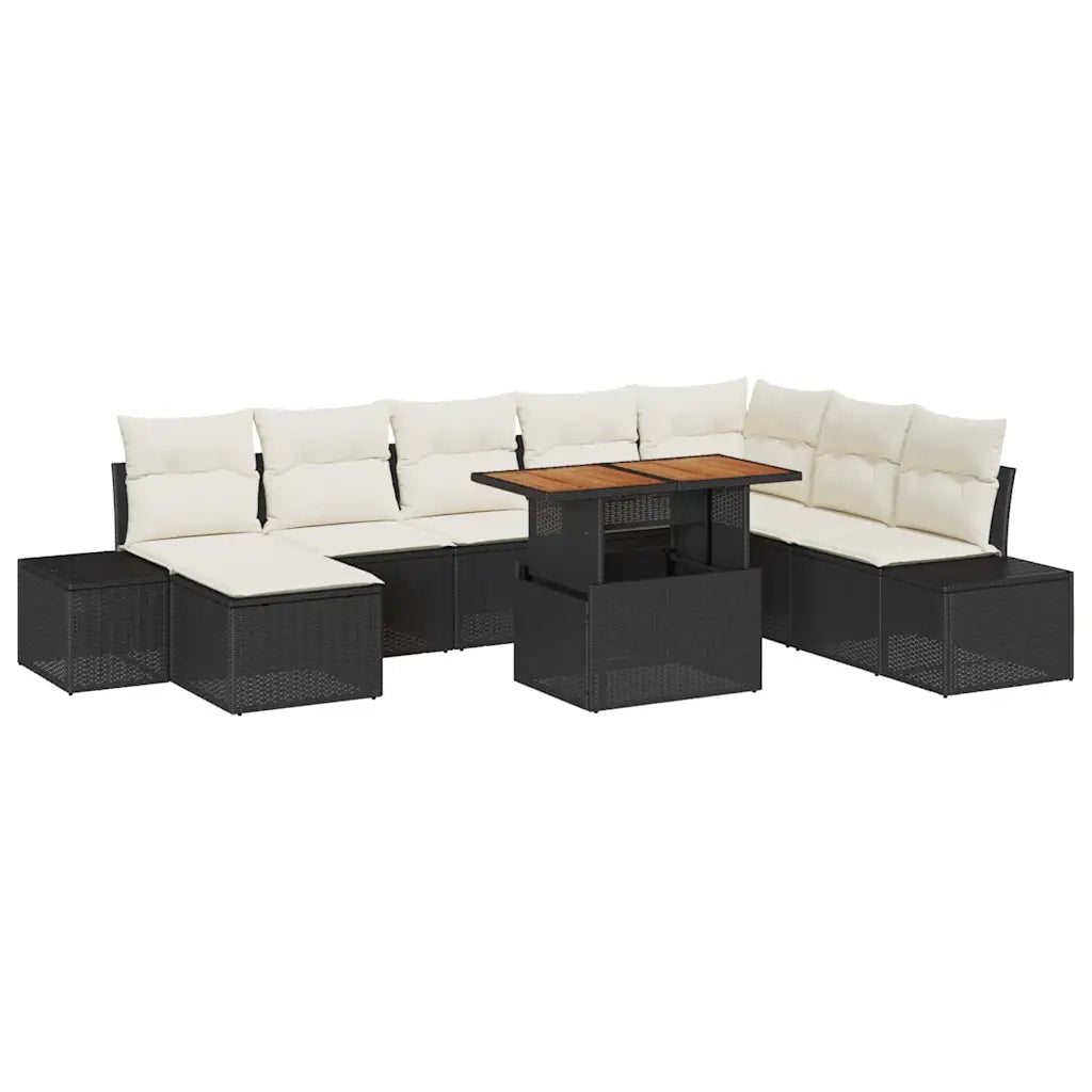 Set da Pranzo per Giardino con cuscino 9 pcs Nero e Crema 3349998
