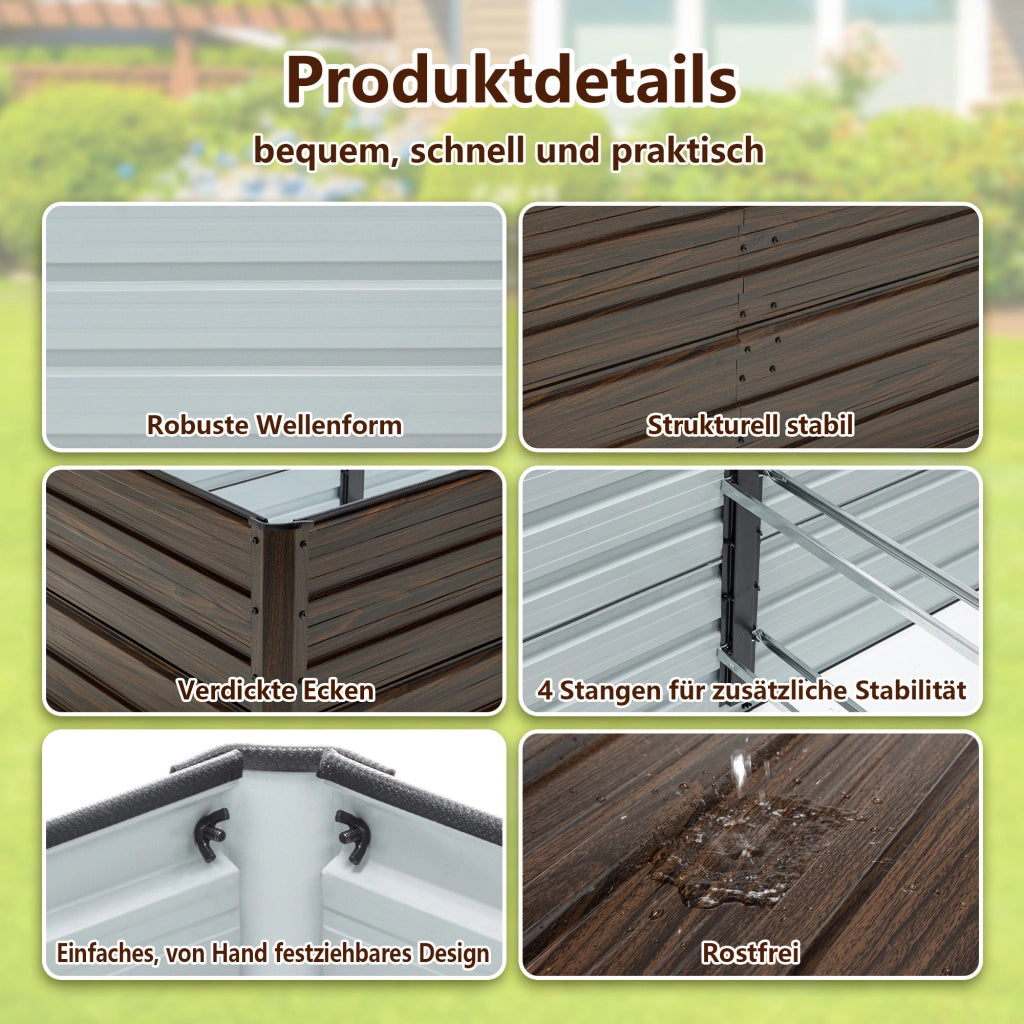 Fioriera Rialzata in Metallo ¨C MINIMAL ¨C 190x90x64 cm, Acciaio Resistente, Effetto Legno