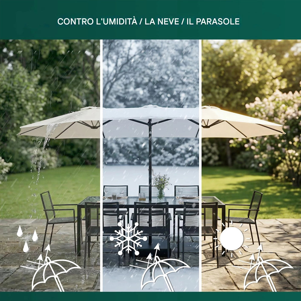 Ombrellone Doppio 4.6 Metri con Base da Giardino Rivestimento Anti UV 12 Ribs