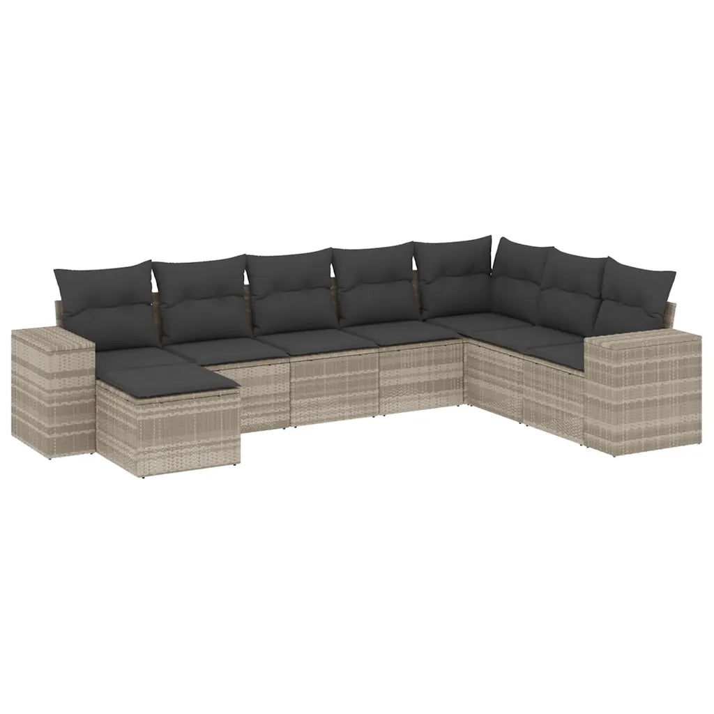Set Divano da Giardino 8pz con Cuscini Grigio Chiaro Polyrattan
