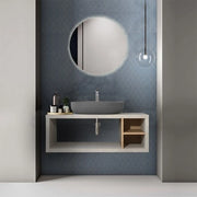 Mensolone bagno 110 cm grigio chiaro con vano a giorno per lavabo da appoggio Master