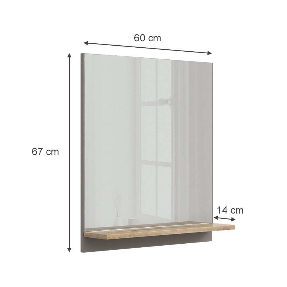 Vicco Specchio contenitore bagno Grigio 60 x 67 cm con ripiano