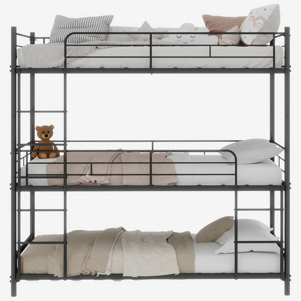 Letto pesante a tre telai con scala integrata - Zephmum- Sicuro per bambini e adulti, facile montaggio