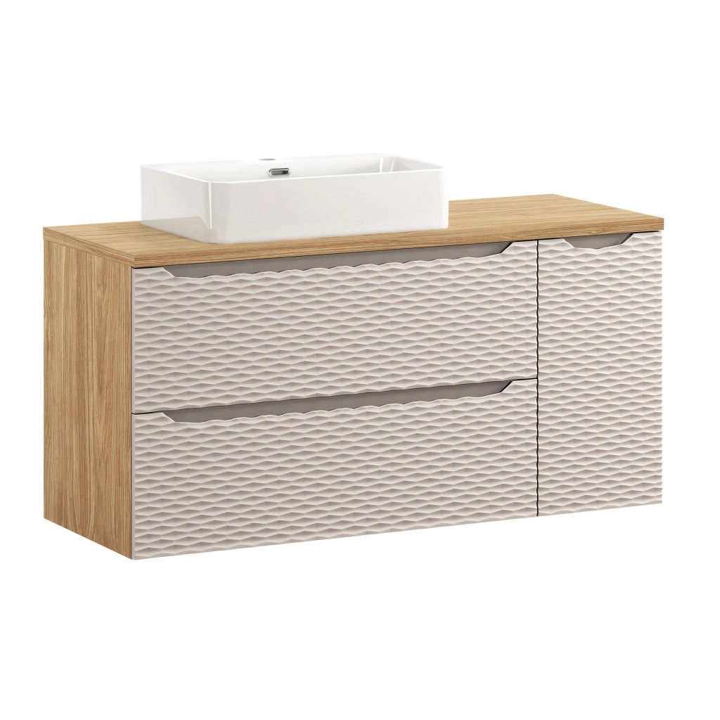 Set mobili bagno 120 cm con piano e lavabo da appoggio Trust Ocean Beige 120 x 1401 x 46 cm