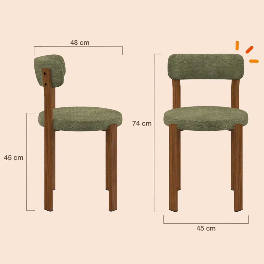 IDMarket - Set di 4 sedie NELLA in tessuto ciniglia verde con gambe in noce per la sala da pranzo
