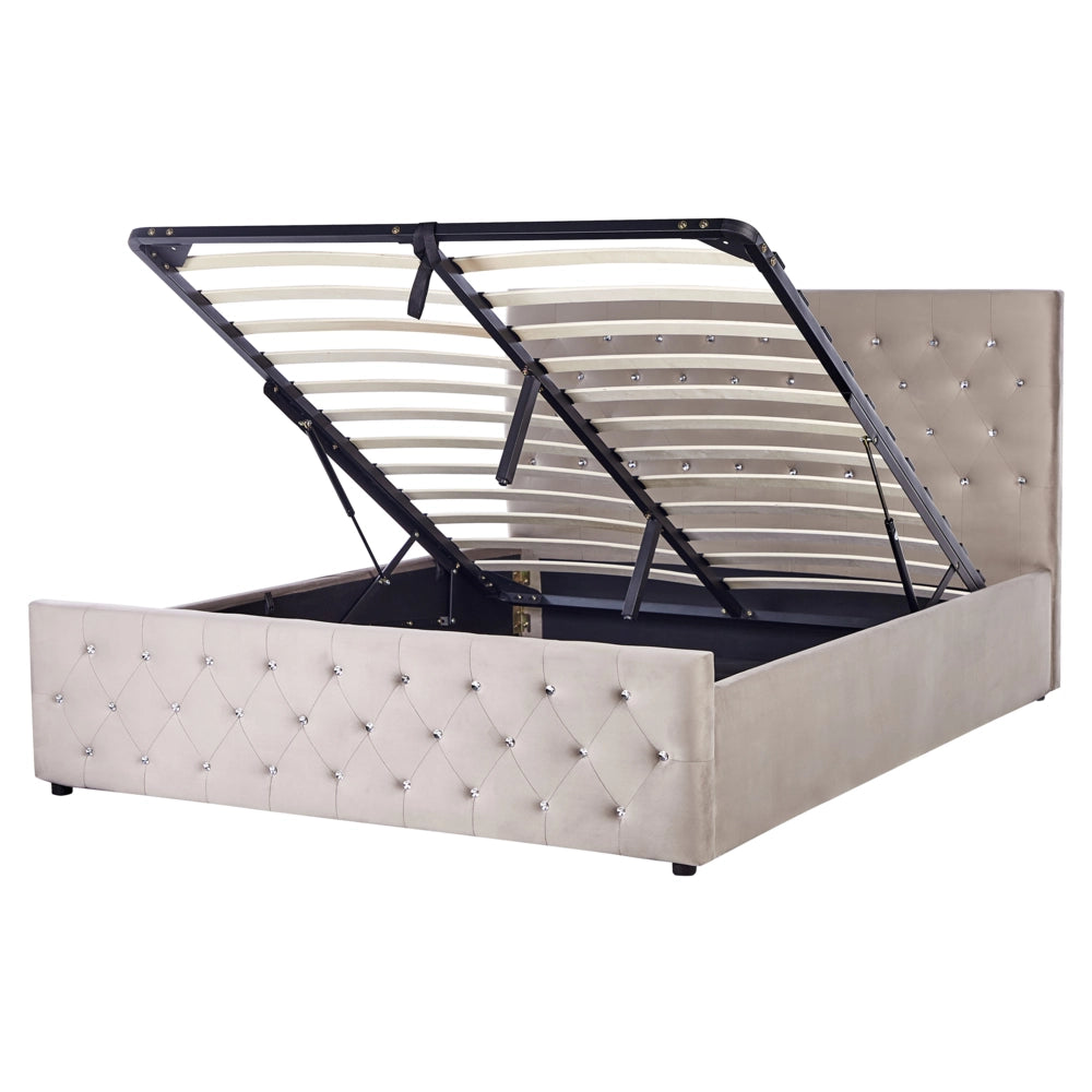 Letto Moderno Una Piazza e Mezzo con Contenitore Velluto Beige160 x 200 cm