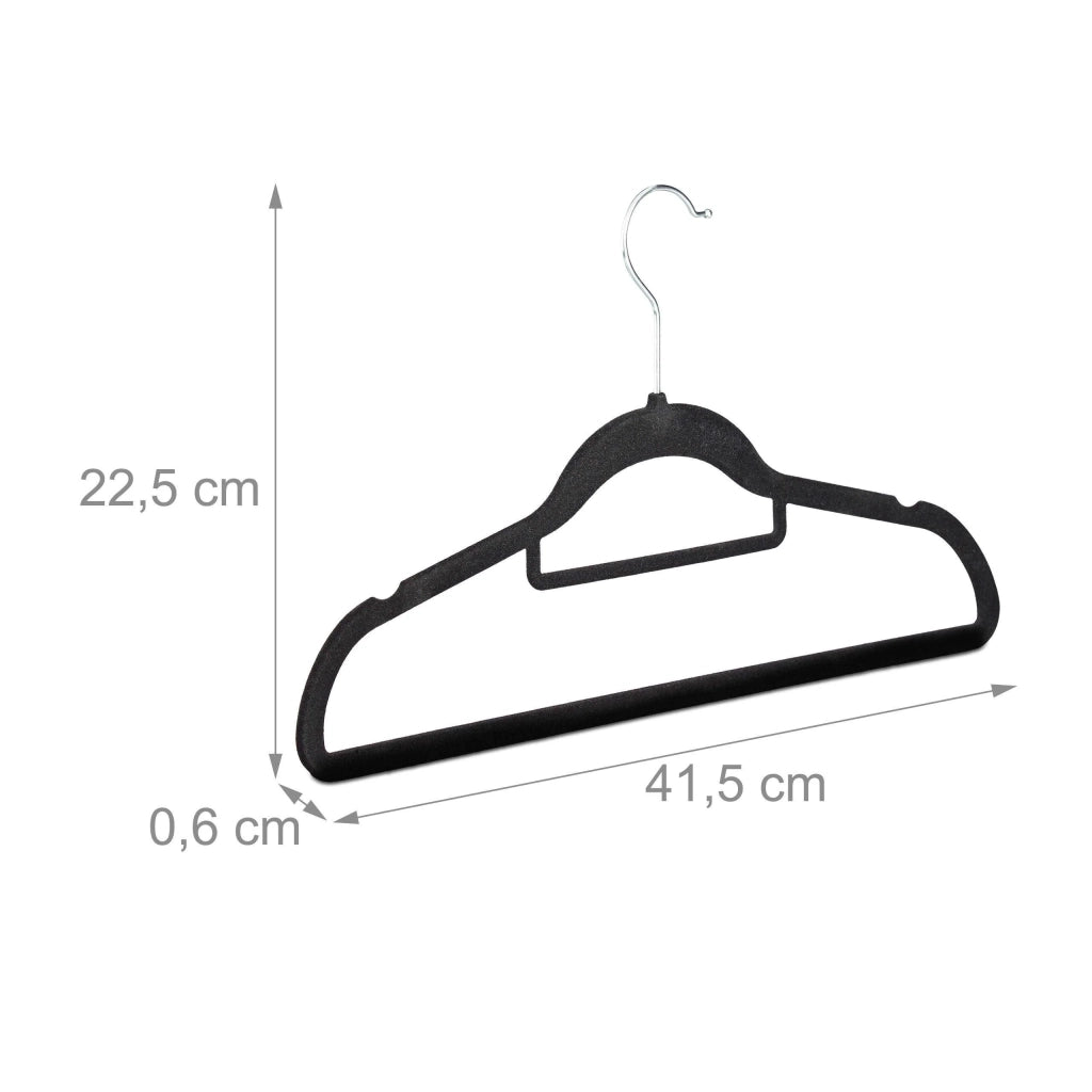 Set di 20 grucce antiscivolo in velluto per cappotti pantaloni abiti e vestiti nero 20 13_0000767