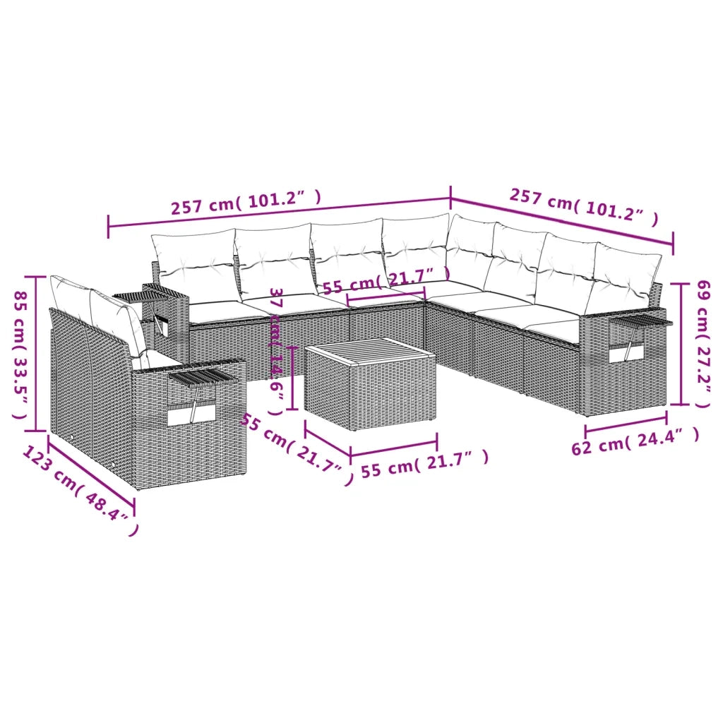 Set Divani da Giardino 10pz con Cuscini in Polyrattan Nero 3224627