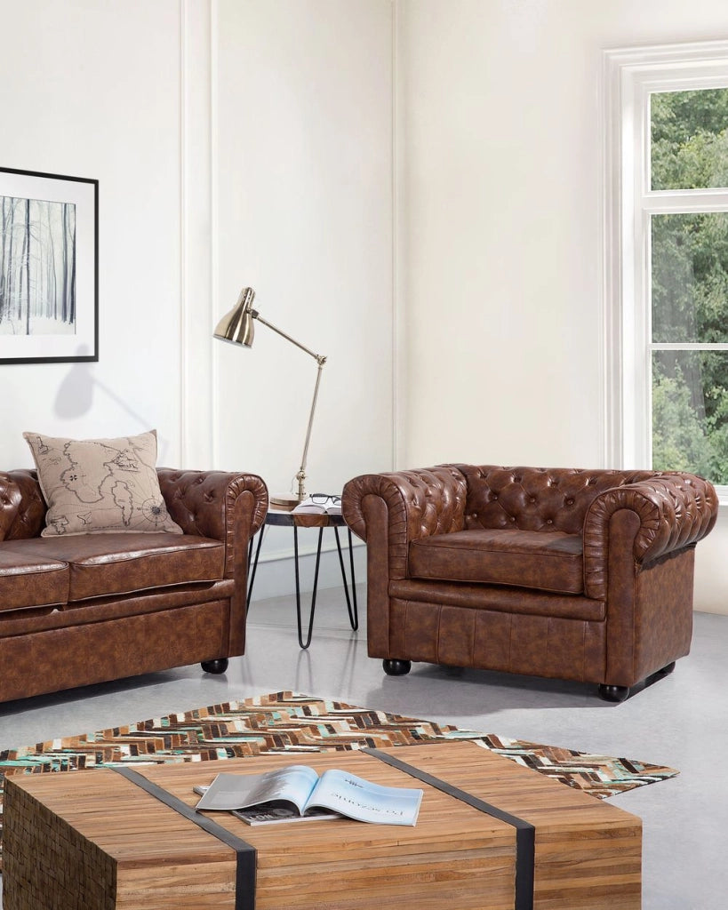Poltrona Chesterfield marrone Vera Pelle trapuntata in stile Contemporaneo