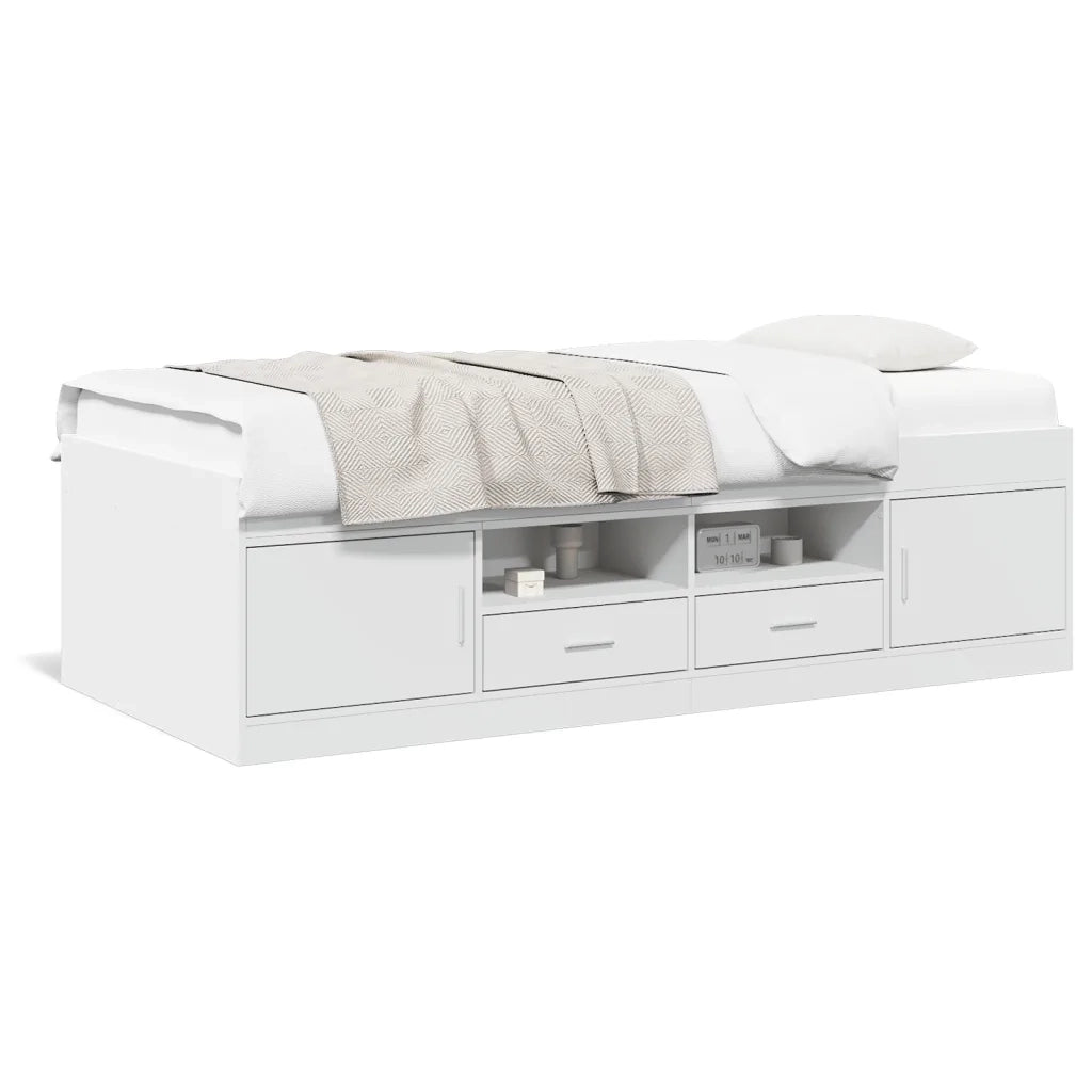 Divano Letto con Cassetti senza Materasso Bianco 90x190 cm