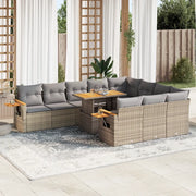 Set Divani da Giardino 11pz con Cuscini Beige Acacia Polyrattan 3327650