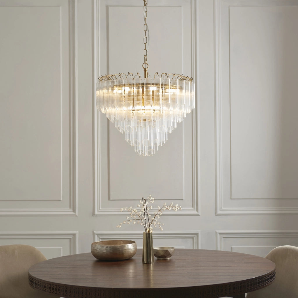 Lampadario Toulouse ottone satinato vetro 12xG9 Endon