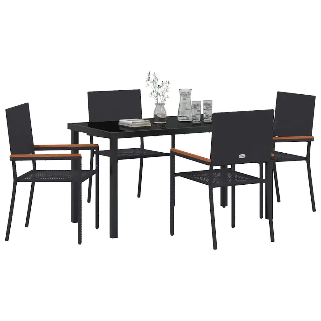 Set da Pranzo per Giardino con cuscino 5 pz | Set Salotto da Giardino Nero polyrattan