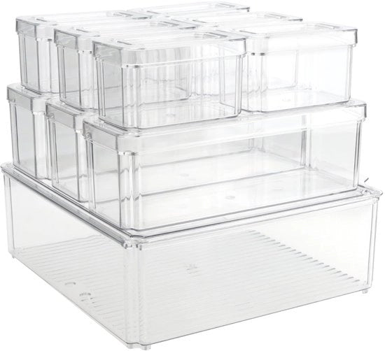 Contenitore di conservazione per frigorifero 10 pezzi - Organizzatori trasparenti - Cassetti da archiviazione sovrapposti - Fessure di scarico - Materiale plastico - Spazio risparmiato - Organizzatore per frigorifero