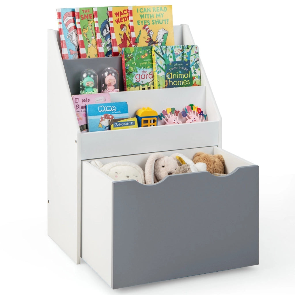 Scaffale per bambini con 3 ripiani e scatola di giocattoli-Libreria perfetta per la stanza dei giochi Grigio