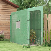 Serra a parete in PE verde con 2 porte e finestre laterali, struttura in acciaio, 200 x 80 x 200/180 cm