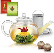 Teiera 40oz (1200ml) con uovo di tè rimovibile in acciaio inossidabile e 2 set di tè in fiore - Giftset - Teiera con acqua di tè in vetro