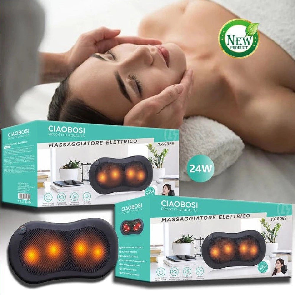 Trade Shop - Cuscino Massaggiatore Elettrico Cervicale Massaggio Benessere Led Shiatsu Tx-8069 -